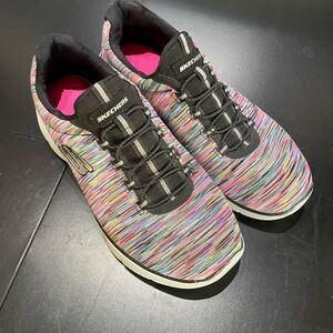 Skechers Memory Foam Sneakers Sz 7.5 Black pink multi ladies shoes